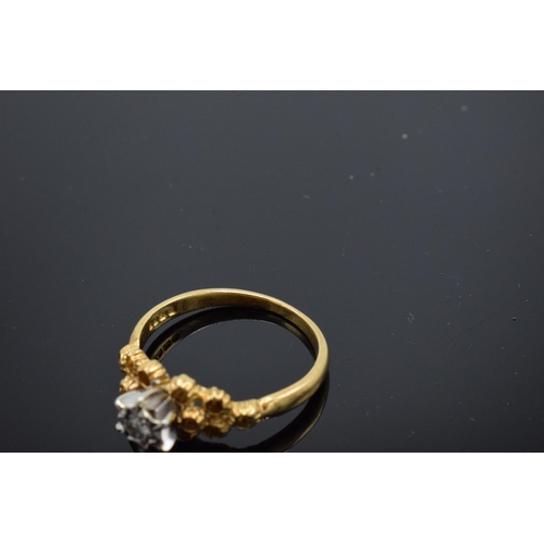 200 - 18ct gold and diamond ring. 3.6 grams. UK size O.