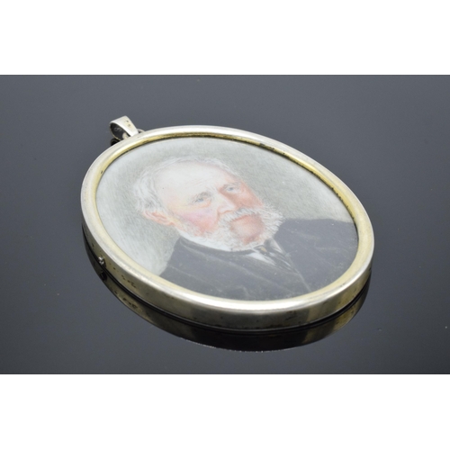 225 - 19th century (tested as) Silver framed miniature portrait of a gentleman. 7cm tall. Unsigned.