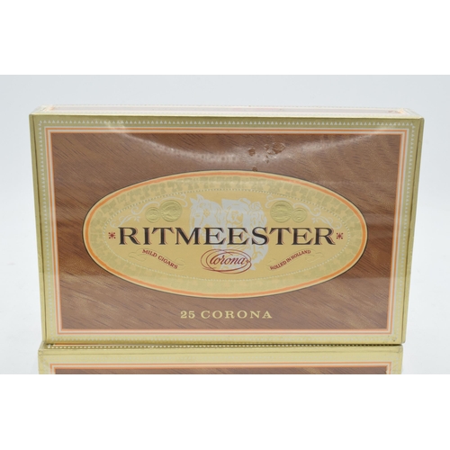 240 - Two boxes of Ritmeester 25 corona mild cigars (50 cigars) made in Holland. Unopened. Minor wear to t... 