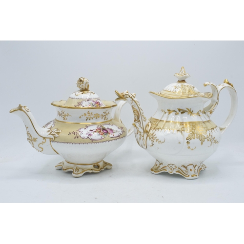 75 - A mid 19th century Ridgway imperial shaped teapot together with one similar example (unmarked). In g... 