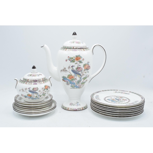 80 - A collection of Wedgwood Kutani Crane pottery to include a coffee pot, lidded sugar, 3 small coffee ... 