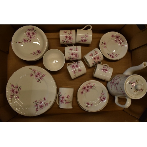 89 - A Hammersley part coffee set decorated with a pink floral scene to include a coffee pot, 6 coffee ca... 