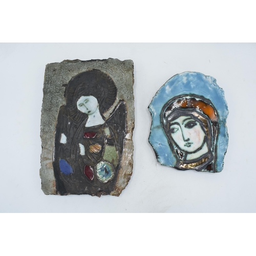 96 - A pair of Adam Dworski Wye Pottery of Clyro, Wales wall plaques depicting people assumed from religi... 