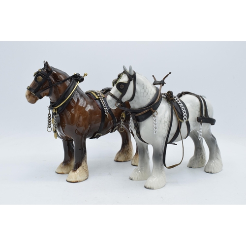 148K - Beswick 818 shires to include a brown and a grey example both in full working harnesses (2). In good... 
