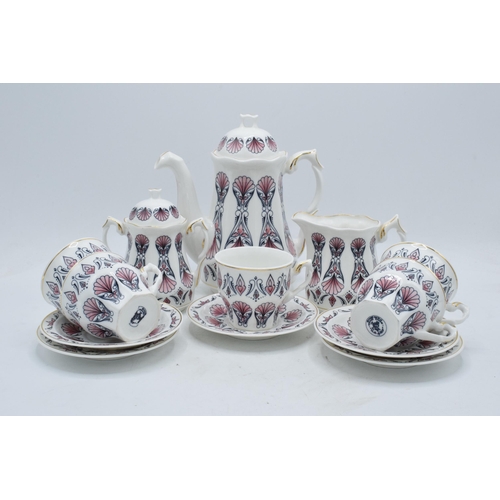 23 - Artfil Bone China Romania pottery coffee set to include a coffee pot, 5 cups and saucers, a milk jug... 