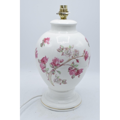 3 - Aynsley large floral lamp base decorated with pink roses 33cm tall. In good condition with no damage... 