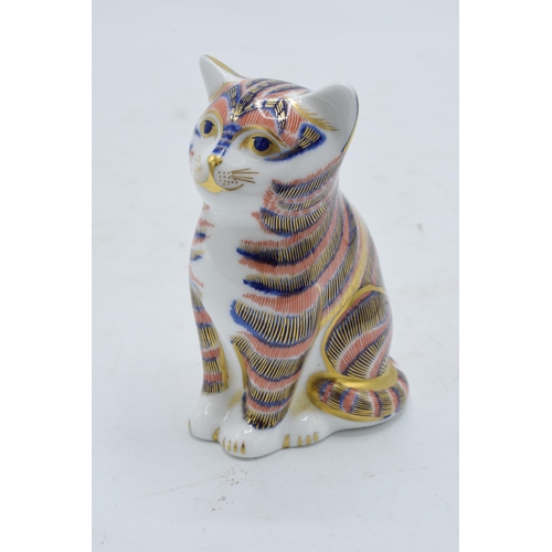 57 - Boxed Royal Crown Derby paperweight in the form of a sitting kitten. First quality with stopper. In ... 