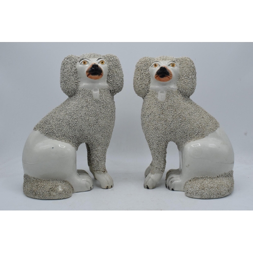 53 - A pair of large 19th century Victorian Staffordshire Pottery fireside dogs with granular finish to u... 