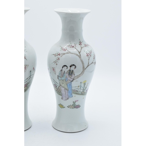 200 - A pair of 20th century Chinese yenyen vases showing traditional scenes of maidens in a garden with c... 