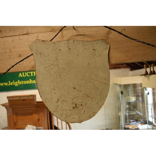393 - An original vintage butcher's advertising transfer Aberdeen Angus head on painted metal shield-shape... 
