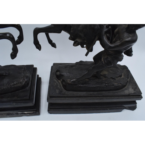 252 - A late 19th century / early 20th century pair of bronze Marley Horses, Africa and Europa with each b... 