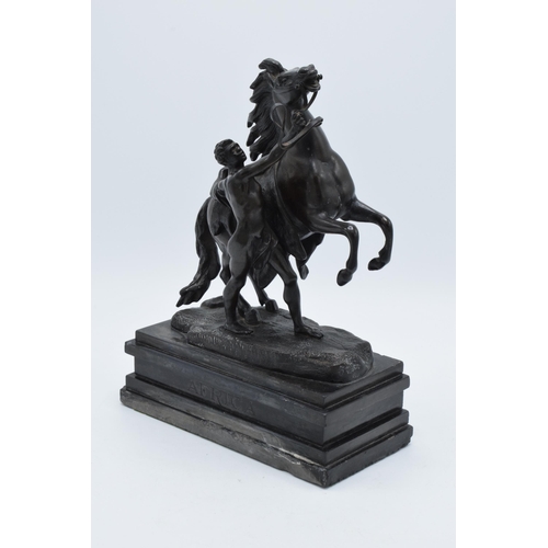 252 - A late 19th century / early 20th century pair of bronze Marley Horses, Africa and Europa with each b... 