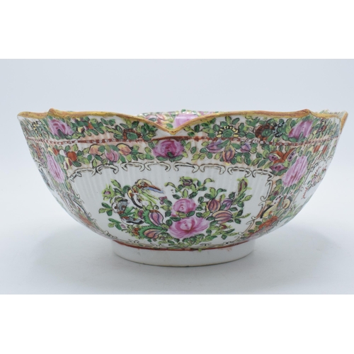 187 - A Chinese Cantonese famille rose porcelain bowl with lobed edges, 25cm diameter.