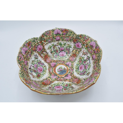 187 - A Chinese Cantonese famille rose porcelain bowl with lobed edges, 25cm diameter.