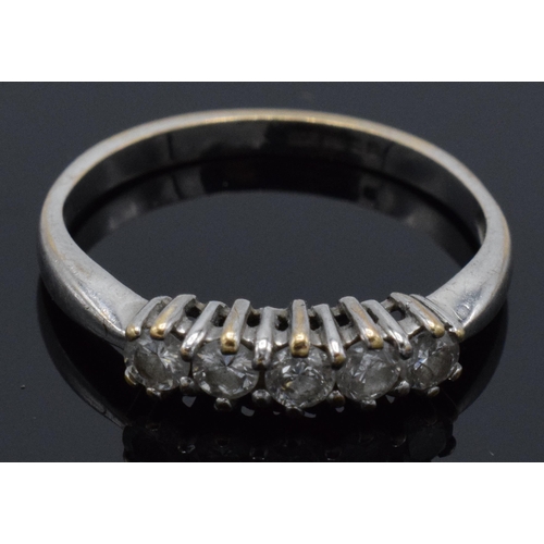 236 - 9ct white gold ladies ring set with 5 diamonds, size M. 1.7 grams.