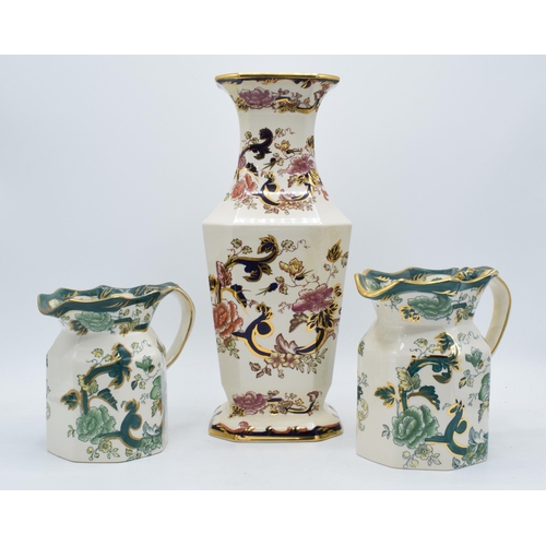 52 - A trio of Masons pottery to include large Blue Mandalay shaped vase, 34cm tall, together with two Ch... 