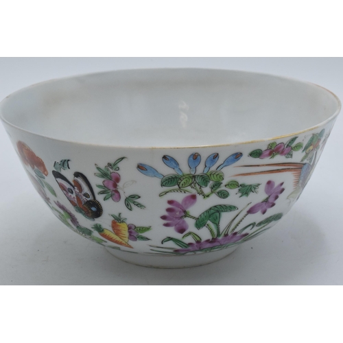 67 - A late 19th / early 20th century Chinese bowl with animals amongst foliage with floral decoration to... 