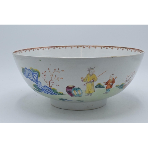 69 - A 19th century Chinese punch bowl with Mandarin scenes of leisure activities, 29cm diameter (extensi... 