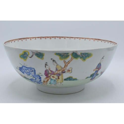 69 - A 19th century Chinese punch bowl with Mandarin scenes of leisure activities, 29cm diameter (extensi... 