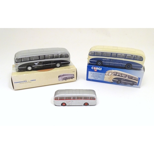 1293A - Toys: Three Corgi scale model coaches / buses, comprising Burlingham Seagull 'Silver Star', Burlingh... 
