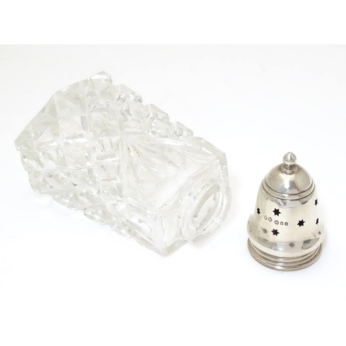 503 - A cut glass sugar sifter / caster with silver top hallmarked London 1968 maker Preece & Willicombe. ... 