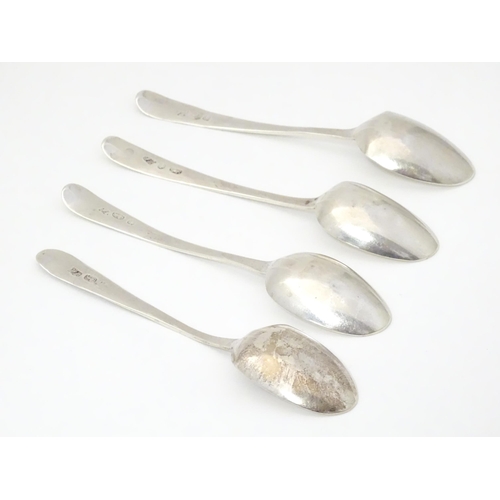 294 - 4 Geo III silver teaspoons with bright cut decoration. Hallmarked London 1783/84 maker Hester Batema... 