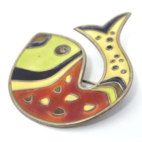 674 - Scandinavian Jewellery: A Norwegian silver gilt brooch formed as a stylised fish with enamel decorat... 