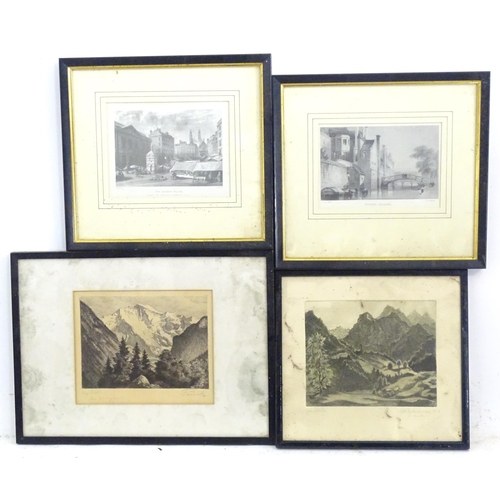 7 - Two etchings depicting Alpine / mountain landscapes, both indistinctly signed and titled in pencil u... 