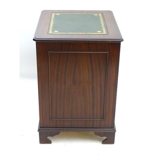 8 - A mahogany leather topped filing cabinet / pedestal . Approx 30