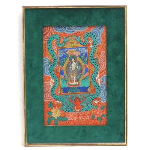 12 - Asian School, Gouache, A depiction of a deity within a mandorla, bordered by snakes, stylised flower... 