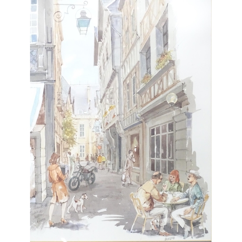 20 - A pair of colour prints depicting Rouen, France street scenes after watercolours by Nichols, one tit... 