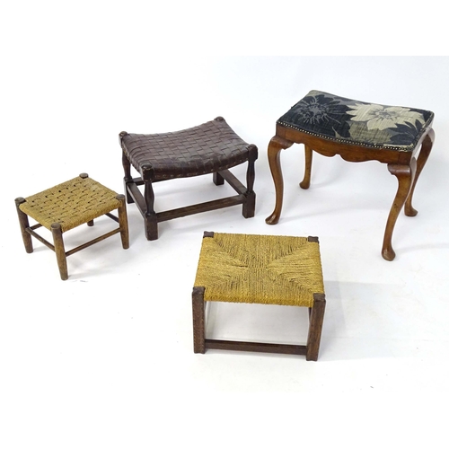 44 - A piano stool, together with three assorted footstools, two with seagrass tops. Largest approx. 21 1... 
