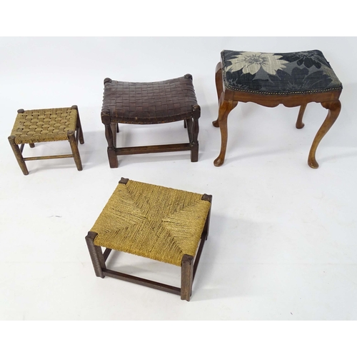 44 - A piano stool, together with three assorted footstools, two with seagrass tops. Largest approx. 21 1... 