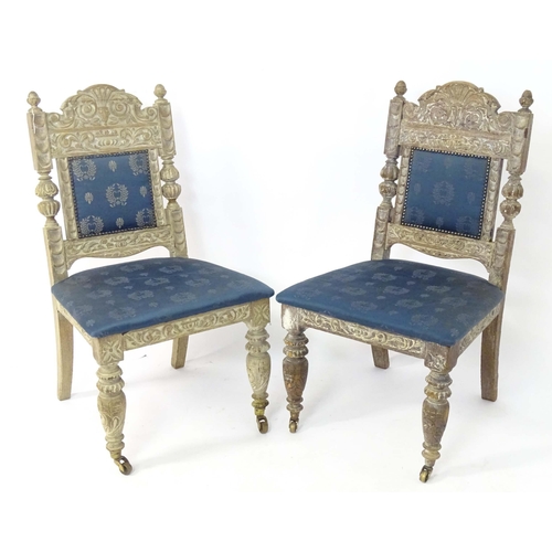 55 - Pair limed oak and upholstered dining chairs. Approx. 39