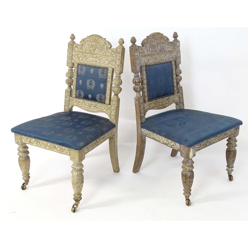 55 - Pair limed oak and upholstered dining chairs. Approx. 39