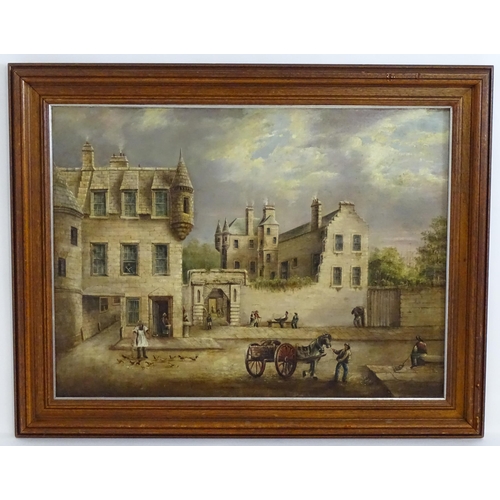 1422 - Early 20th century, Scottish School, Oil on canvas, Figures outside Gowrie House, Perth, Scotland. A... 
