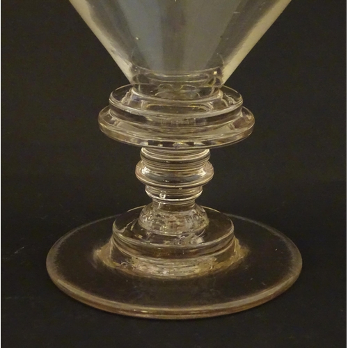 256 - An early 19thC glass rummer with unusual stepped knop to stem. Approx. 7