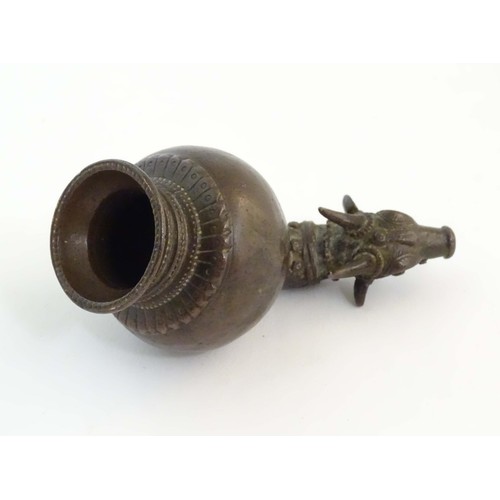 1245 - A 19thC Indian Linga dripping vessel for Shiva Abhishek one end modelled as the sacred bull Nandi. A... 