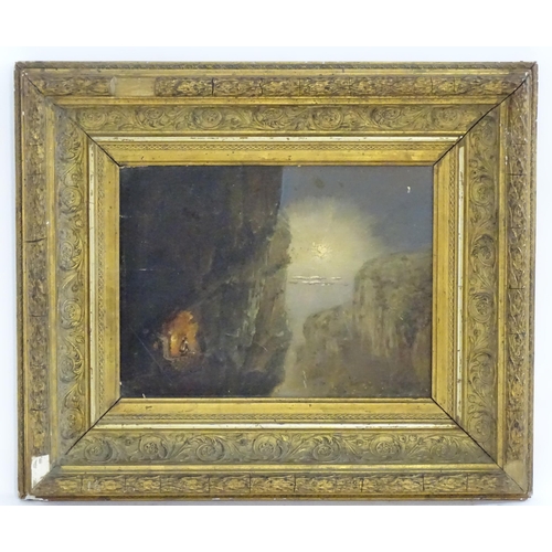 1157 - Gerard Jan de Boer (1877-1946), Oil on panel, Cliffs at sunrise with a military figure in a cave ill... 