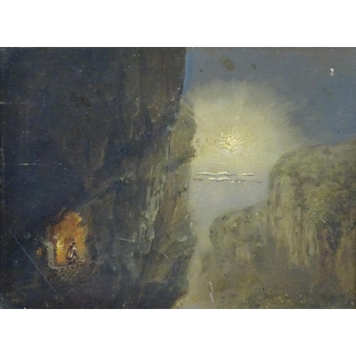 1157 - Gerard Jan de Boer (1877-1946), Oil on panel, Cliffs at sunrise with a military figure in a cave ill... 
