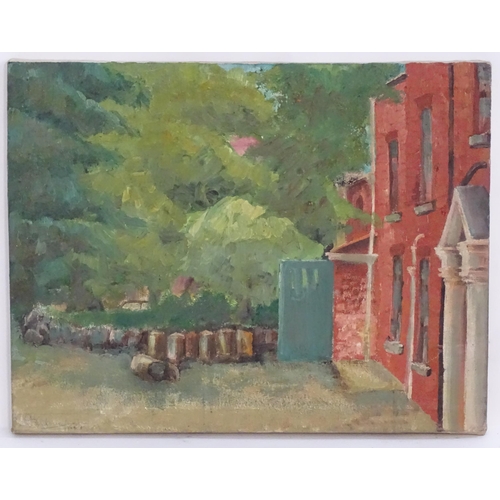 1158 - Asbury, 20th century, Oil on canvas, A courtyard scene with a view of the house facade. Signed and d... 
