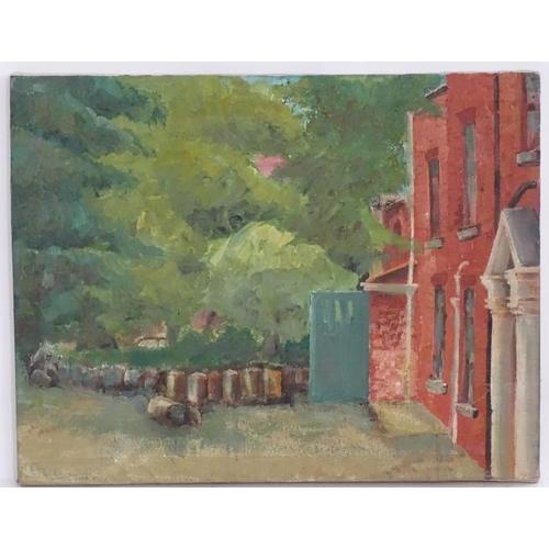 1158 - Asbury, 20th century, Oil on canvas, A courtyard scene with a view of the house facade. Signed and d... 