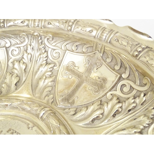 244 - Telecommunication interest: A Portuguese silver dish / charger engraved to centre 'Frederick William... 