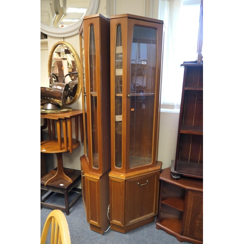 Two Retro Teak Narrow Corner Display Cabinets