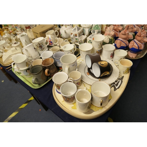 104 - Two trays of royal commemorative mugs etc