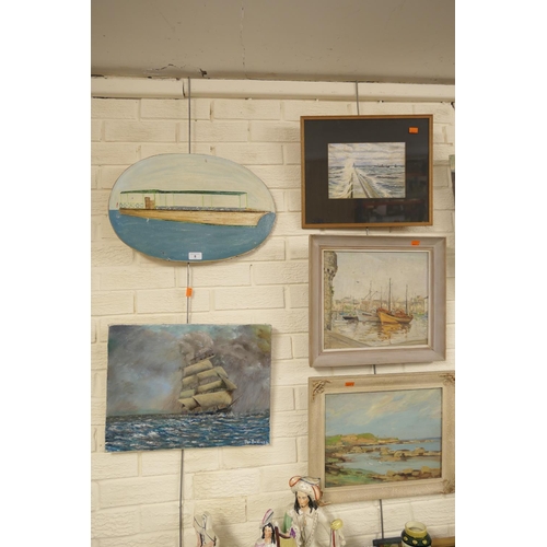 8 - Ray Beales, unframed oil on canvas, 'Prepping the rigging for a storm'; also M. I. D. oil on canvas ... 