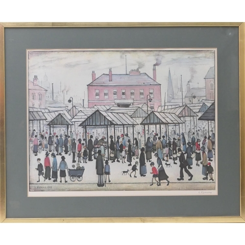 480 - Laurence Stephen Lowry (1887-1976), 'Market scene in a northern town', offset lithograph, signed in ... 