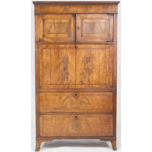755 - George III mahogany secretaire a abbatant, circa 1780-1800, having two upper recessed panel cupboard... 