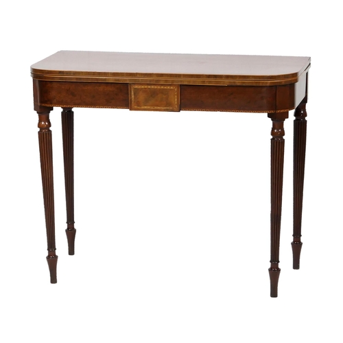 735 - Late Regency mahogany and inlaid folding card table, circa 1815-25, the top folding over two gates f... 
