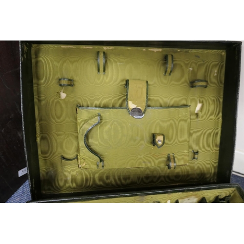 675 - Green stained crocodile skin gentleman's vanity case, by Drew & Sons, Piccadilly, with nickel locks,... 